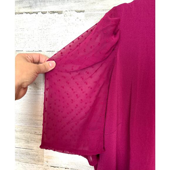 Adrianna Papell Womens Plus 3X Burgundy Pleated Clip Dot Blouse Top NWT - Picture 5 of 6